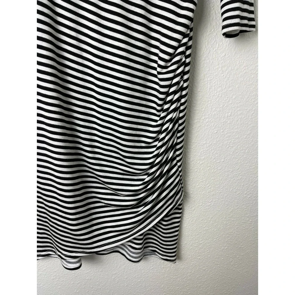 Reborn Women's Size XL Long Sleeve Knit Dress White Black Striped‎